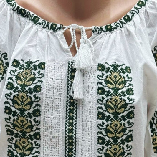 Ie tradițională românească din bumbac, verde