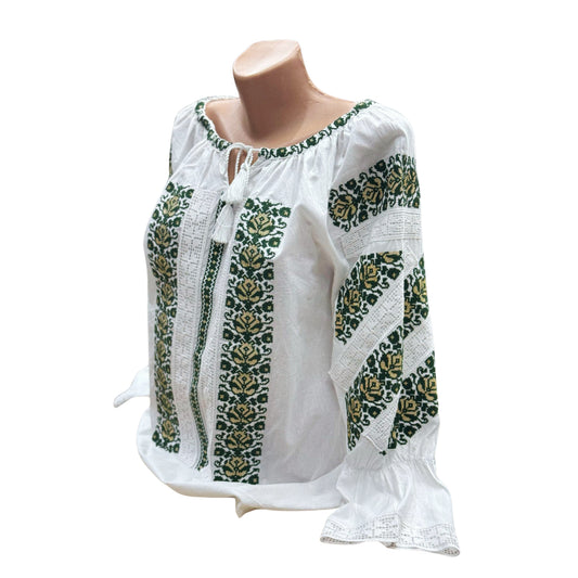 Ie tradițională românească din bumbac, verde