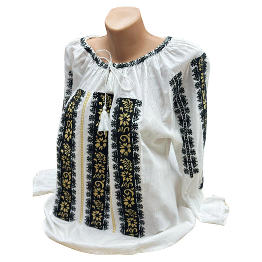 Ie tradițională românească din bumbac, negru