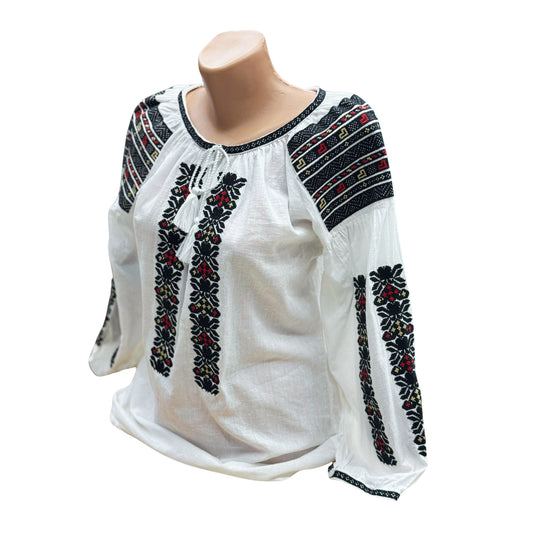 Ie tradițională românească din bumbac, negru/roșu