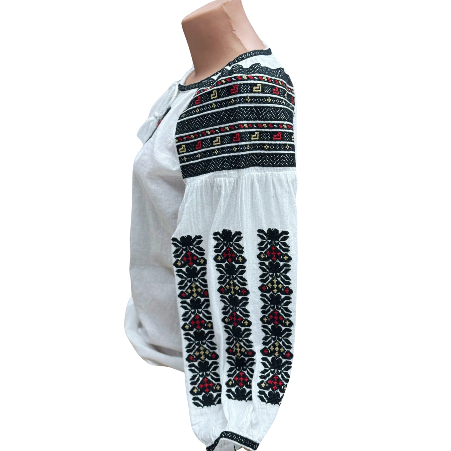 Ie tradițională românească din bumbac, negru/roșu