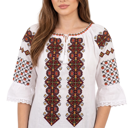Ie tradițională românească din bumbac, model geometric