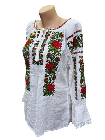 Ie tradițională românească din bumbac, trandafir