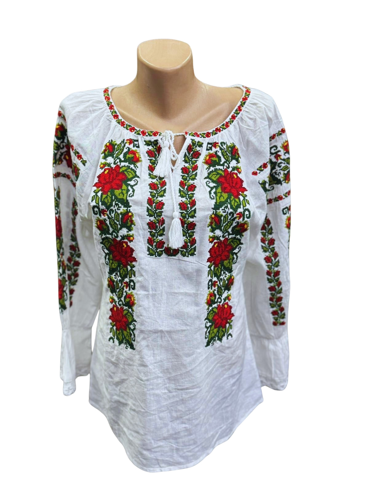 Ie tradițională românească din bumbac, trandafir