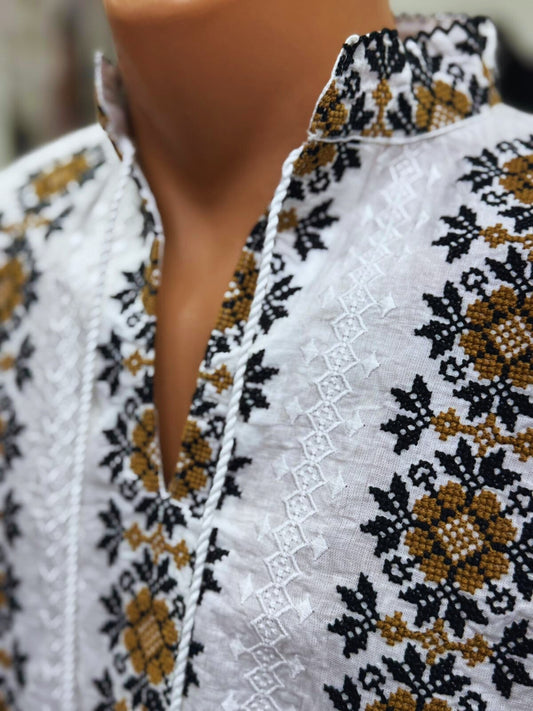 Ie bărbătească tradițională din bumbac, galben/negru