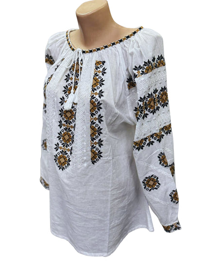 Ie tradițională românească din bumbac, galben/negru